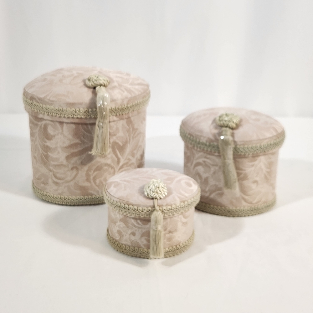 Set of 3 Luxury Padded Boxes Cottagecore Tassel Damask Storage Bathroom …